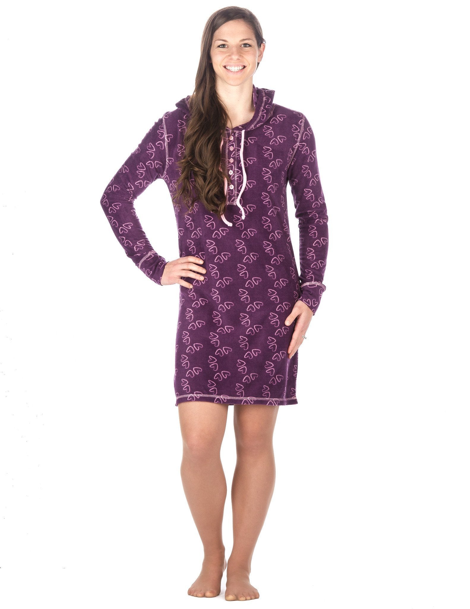 Women's Microfleece Sleep Hoodie - Hearts - Purple