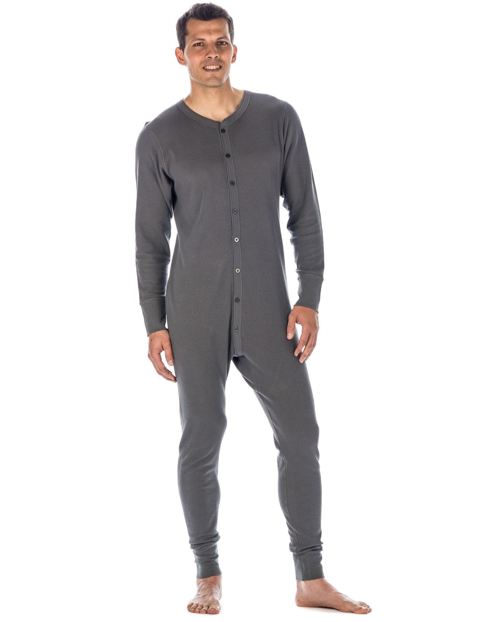 Men's Waffle Knit Thermal Union Suit - Charcoal