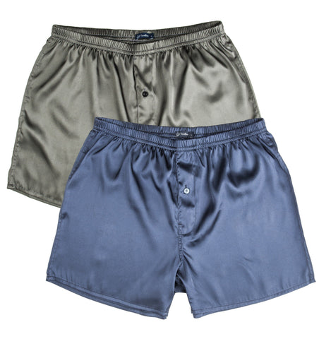 Men's Satin Boxers (2-Pack) - Dark Grey/Dark Blue