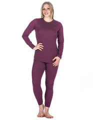 Women's Extreme Cold Waffle Knit Thermal Top and Bottom Set - Purple